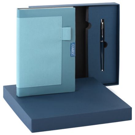 Ежедневник в наборе с ручкой А5, 144x210 мм, BRAUBERG "Style" под кожу, 160 листов, синий, 116862