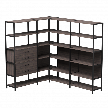 Набор стеллажных систем №17 Everprof EVO 1635x2020x1840 Дуб Пасадена/Черный