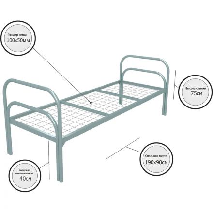 Кровать CAM_металлическая одноярус Хард+2 900х1900,сет100х50,дв.ножка,2пере