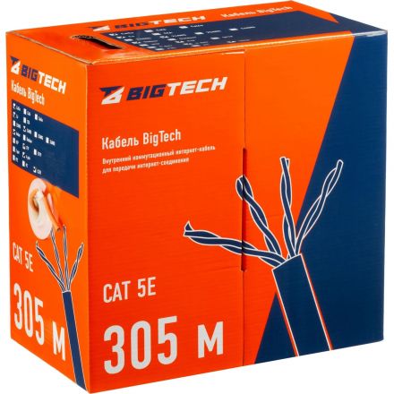 Кабель BigTech BT-CECR-010 медь FTP 4 пары, кат.5e AWG24 LSZH 305м оранж
