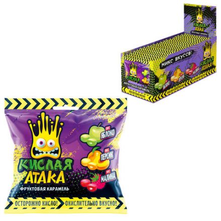 Карамель леденцовая КИСЛАЯ АТАКА Ассорти вкусов яблоко, персик, малина 40 г, KA-4-1 Карамель леденцовая КИСЛАЯ АТАКА Ассорти вкусов яблоко, персик, малина 40 г, KA-4-1