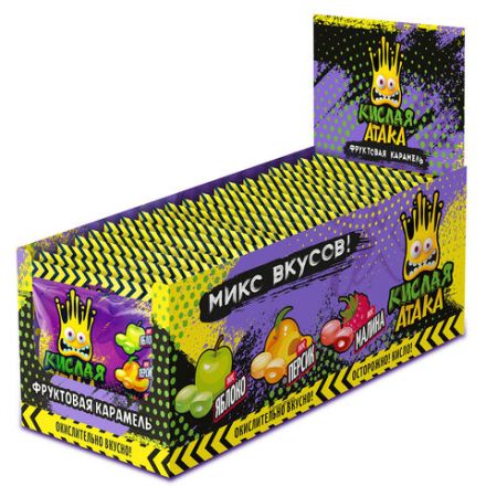 Карамель леденцовая КИСЛАЯ АТАКА Ассорти вкусов яблоко, персик, малина 40 г, KA-4-1 Карамель леденцовая КИСЛАЯ АТАКА Ассорти вкусов яблоко, персик, малина 40 г, KA-4-1