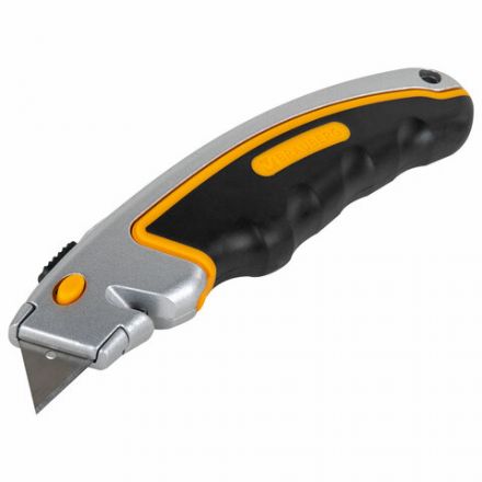 Нож универсальный мощный алюминиевый BRAUBERG "Heavy duty", автофиксатор, резиновые вставки, 238735