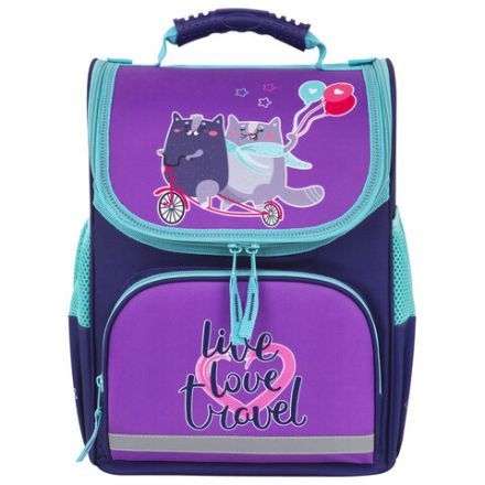 Ранец ПИФАГОР BASIC, 1 отделение, 3 кармана, эргономичная спинка, "Bike cats", 35х28х18 см, 272049