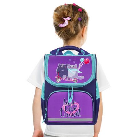 Ранец ПИФАГОР BASIC, 1 отделение, 3 кармана, эргономичная спинка, "Bike cats", 35х28х18 см, 272049