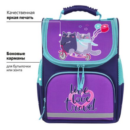 Ранец ПИФАГОР BASIC, 1 отделение, 3 кармана, эргономичная спинка, "Bike cats", 35х28х18 см, 272049