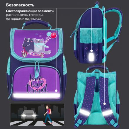 Ранец ПИФАГОР BASIC, 1 отделение, 3 кармана, эргономичная спинка, "Bike cats", 35х28х18 см, 272049