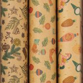 Бумага упаковочная новогодняя НАБОР 3 шт., "Christmas Kraft", 70х100 см, 3 дизайна, ЗОЛОТАЯ СКАЗКА, 592056