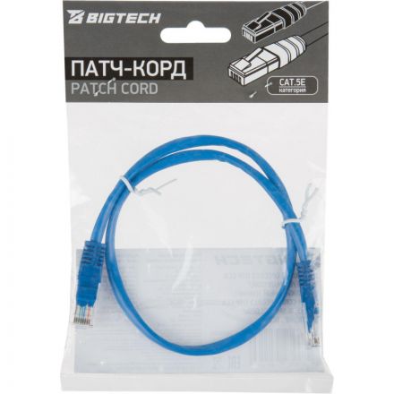 Патч-корд BigTech OPCC013 UTP CCA кат.5e/0.5м/литой/многожильн (синий)