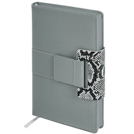 Ежедневник недатированный А5 138х213 мм, BRAUBERG "Safari", под кожу, магнит, 160 л., Snake, серый, 116594