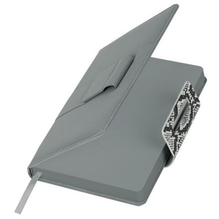 Ежедневник недатированный А5 138х213 мм, BRAUBERG "Safari", под кожу, магнит, 160 л., Snake, серый, 116594