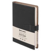 Ежедневник датированный 2026, А5, 143х218 мм, BRAUBERG "Journal", под кожу, застежка, держатель для ручки, органайзер, черный, 117382