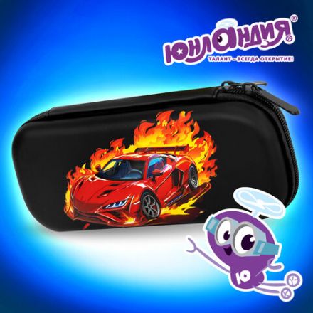 Пенал ЮНЛАНДИЯ, 1 отделение, 1 откидная планка, карман, EVA покрытие soft-touch, 22х10х5 см, "Fiery Road", 273187