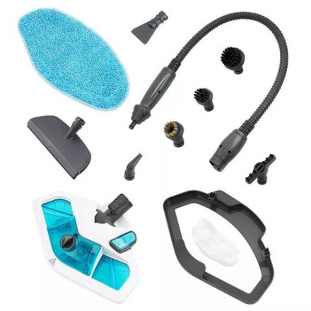 Паровая швабра KITFORT KT-1003, 1500 Вт, 1 бар, объем 0,38 л, 2 в 1, 11 насадок, белая, КТ-1003