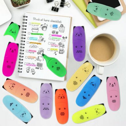 Набор текстовыделителей мини 12 ЦВЕТОВ BRAUBERG KIDS "CUTE CATS", линия 1-5 мм, 152437