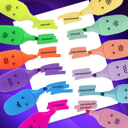 Набор текстовыделителей мини 12 ЦВЕТОВ BRAUBERG KIDS "CUTE CATS", линия 1-5 мм, 152437