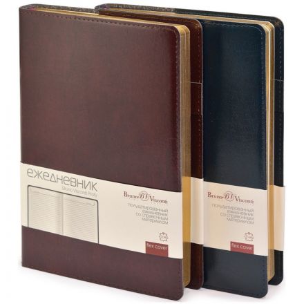 Ежедневник полудатированный Bruno Visconti Profy натуральная кожа А5 208 листов синий (золотистый обрез, 152x222 мм)