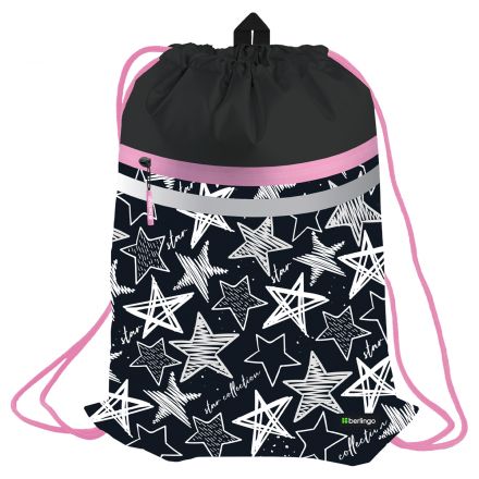 Мешок для обуви 1 отделение Berlingo "Glossy stars", 340*460мм, вентиляционная сеточка, светоотражающая лента, карман на молнии Мешок для обуви 1 отделение Berlingo "Glossy stars", 340*460мм, вентиляционная сеточка, светоотражающая лента, карман на молнии