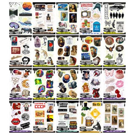 Наклейки виниловые, 5-7 шт. на листе, 1 лист, А6, "МОЛОДЕЖНЫЕ ДИЗАЙНЫ", АССОРТИ, NALEPKING