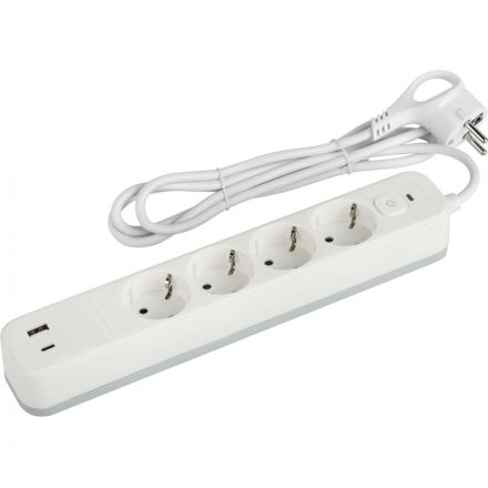 Сетевой фильтр ЭРА USF-4es-1,5m-2xUSBAC-W (4р+2xUSBA+C/1,5м/10А, белый)