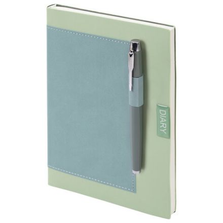 Ежедневник в наборе с ручкой А5, 144x210 мм, BRAUBERG "Style" под кожу, 160 листов, зелёный, 116863