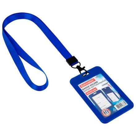 Бейдж вертикальный (85х54 мм), лента 45 см с карабином, СЛАЙДЕР, синий, BRAUBERG EXTRA, 238830