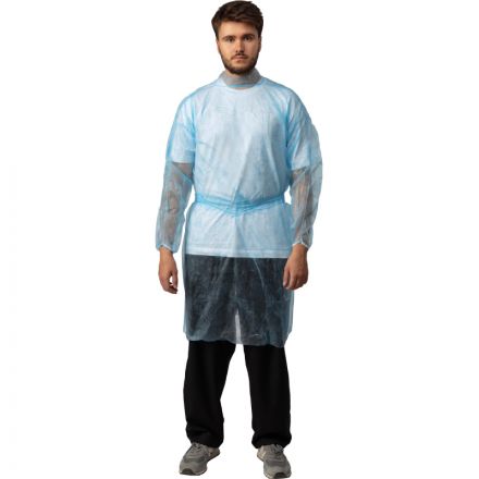 Халат н/с , на завязк, рук.манж, дл.110см, XL, пл 25, голуб, 10 шт/уп