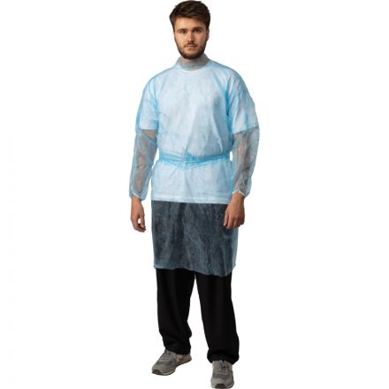 Халат н/с , на завязк, рук.манж, дл.110см, XL, пл 25, голуб, 10 шт/уп