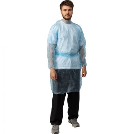 Халат н/с , на завязк, рук.манж, дл.110см, XL, пл 25, голуб, 10 шт/уп