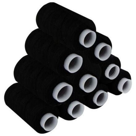 Нитки швейные 40 ЛШ, 200 м, полиэстер, НАБОР 20 шт., черные, в ПОДАРОК иглы, DEVELIA (Девелиа), 609622