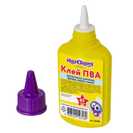 Клей ПВА ЮНЛАНДИЯ (бумага, картон, дерево), 65 г, 227380 Клей ПВА ЮНЛАНДИЯ (бумага, картон, дерево), 65 г, 227380