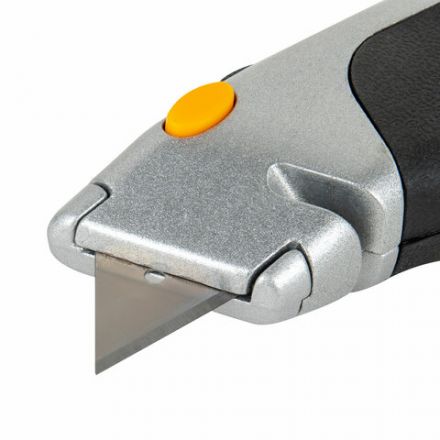 Нож универсальный мощный алюминиевый BRAUBERG "Heavy duty M", автофиксатор, резиновые вставки, 238736