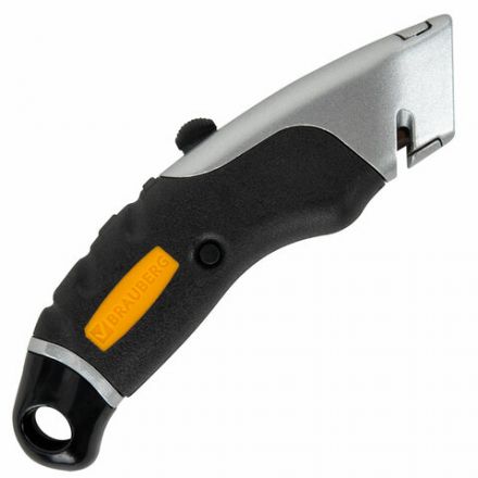 Нож универсальный мощный алюминиевый BRAUBERG "Heavy duty M", автофиксатор, резиновые вставки, 238736