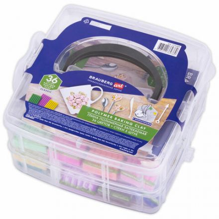 Глина полимерная запекаемая, НАБОР 36 цветов по 20 г, с аксессуарами в кейсе, BRAUBERG ART, 271164 Глина полимерная запекаемая, НАБОР 36 цветов по 20 г, с аксессуарами в кейсе, BRAUBERG ART, 271164