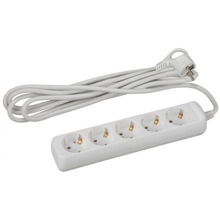 Удлинитель ЭРА, 5 роз/3м/3х1мм/16А/3500Вт, с заземл, белый, U-5e-3m-3x1