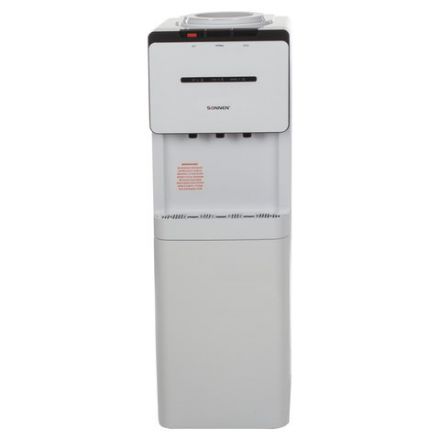 Кулер для воды SONNEN FSE-03, напольный, НАГРЕВ/ОХЛАЖДЕНИЕ ЭЛЕКТРОННОЕ, шкаф, 3 крана, белый/черный, 453979
