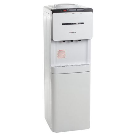 Кулер для воды SONNEN FSE-03, напольный, НАГРЕВ/ОХЛАЖДЕНИЕ ЭЛЕКТРОННОЕ, шкаф, 3 крана, белый/черный, 453979