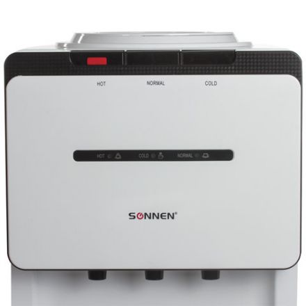 Кулер для воды SONNEN FSE-03, напольный, НАГРЕВ/ОХЛАЖДЕНИЕ ЭЛЕКТРОННОЕ, шкаф, 3 крана, белый/черный, 453979