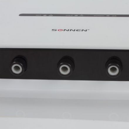 Кулер для воды SONNEN FSE-03, напольный, НАГРЕВ/ОХЛАЖДЕНИЕ ЭЛЕКТРОННОЕ, шкаф, 3 крана, белый/черный, 453979