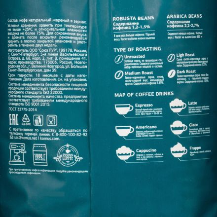 Кофе натуральный жареный в зернах Деловой Стандарт Aroma Americano, 1кг