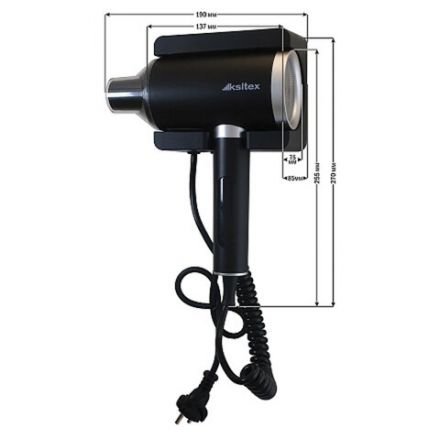 Фен для волос настенный KSITEX F-2000B JET, 2000 Вт, пластик, 2 скорости, 2 температурных режима, черный