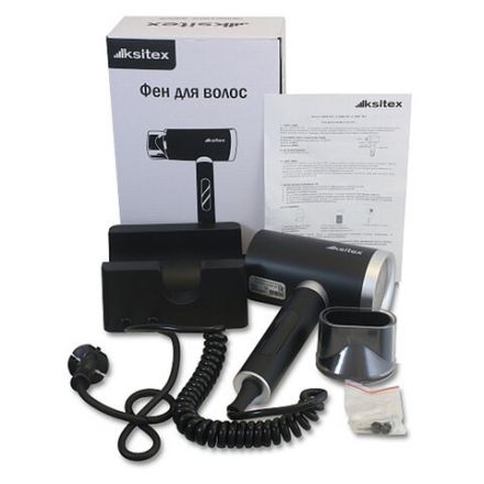 Фен для волос настенный KSITEX F-2000B JET, 2000 Вт, пластик, 2 скорости, 2 температурных режима, черный