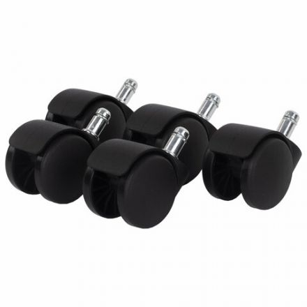 Колеса (ролики) для кресла, пластиковые, КОМПЛЕКТ 5 шт., шток d 11 мм, черные, в пакете, WBZ (ВБЗ), 533082