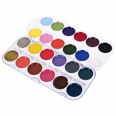 Краски акварельные ЮНЛАНДИЯ "ЮНЫЙ ВОЛШЕБНИК", медовые, 22+2 цвета (золото+серебро), круглые кюветы, пластик, 192361 Краски акварельные ЮНЛАНДИЯ "ЮНЫЙ ВОЛШЕБНИК", медовые, 22+2 цвета (золото+серебро), круглые кюветы, пластик, 192361