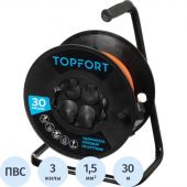 Удлинитель Topfort ПВС 3х1,5кв.мм, 30м на пласт.катушке, 4 роз. с/з, IP44