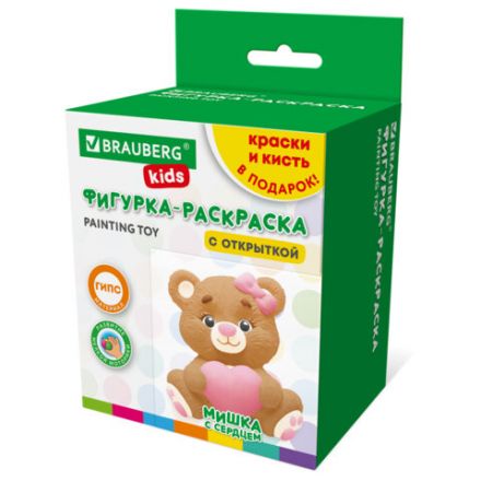 Фигурка-раскраска из гипса "С открыткой", с красками и кистью, ассорти, BRAUBERG KIDS, 666011