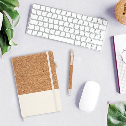 Блокнот в наборе с ручкой А5, 145х213 мм, BRAUBERG "Cork", под кожу, ЭКО обложка, 80 листов, бежевый, 116864