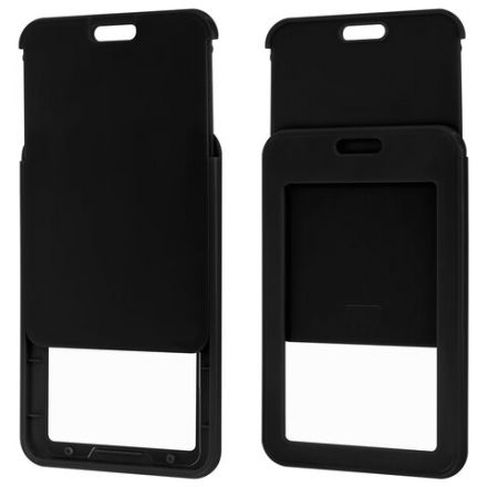 Бейдж вертикальный (85х54 мм), лента 45 см с карабином, СЛАЙДЕР, черный, BRAUBERG EXTRA, 238831