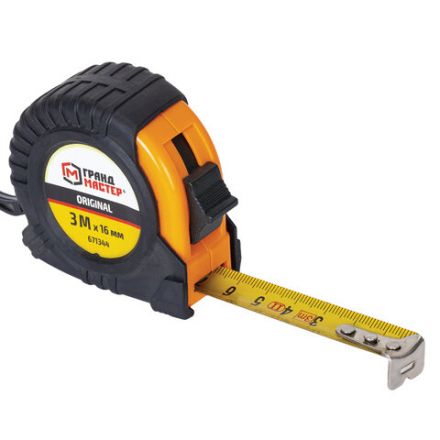 Рулетка измерительная 3 м х 16 мм, обрезиненный корпус, с фиксатором, ГРАНДМАСТЕР Original, 671344