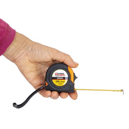 Рулетка измерительная 3 м х 16 мм, обрезиненный корпус, с фиксатором, ГРАНДМАСТЕР Original, 671344